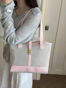 New Luxury Solid Color Premium Versatile Women's Shoulder Tote Bag - Pink - View 6