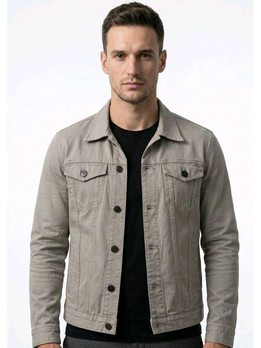 Men's Denim Jacket With Pockets And Buttons - Gris - Ver 1