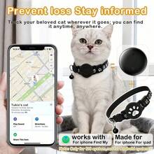 Pet Anti‑Lost Tracking Tag With Adjustable Paw‑Print Pet Collar, Works With Apple Find My App, Global Real‑Time Location Locator, Replaceable Battery & Sound Alarm Tracker, For Cats & Small Dogs, Only Compatible With IOS Devices - Multicolor - View 3