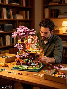Adult Forest Treehouse/Wooden House Building Block Set, High-End Modular Construction Set, Designed With A Charming Nature Theme, This Wooden House Model Provides A Stress-Relieving Building Process And Can Also Serve As An Eye-Catching Bedroom Decoration, Suitable For Solo Relaxation Or Couple Interaction, A Thoughtful Personalized Gift - Multicolor - View 11