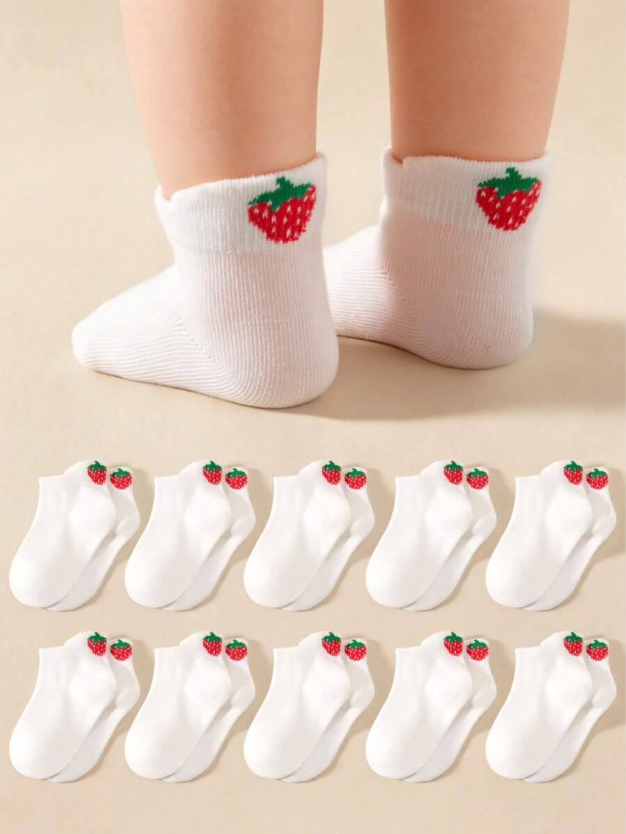 5/10 Pack, Cute White Ankle Socks For Toddlers Kids Strawberry Socks - Multicolor - View 1