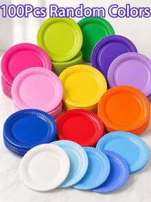 4-100Pcs Colorful 7 Inch Reusable Paper Plates, Dessert Cake Plates, Suitable For Birthday Party, Baby Shower, Baby Shower, Outdoor Picnic And Party Supplies - Multicolor - View 7