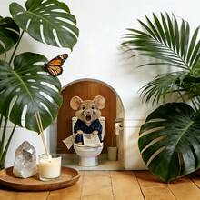 1pc Cute Little Mouse Going To The Toilet Mouse Hole Wall Sticker, Animal Sticker, Fun PVC Home Art Decoration Sticker, Waterproof And Tear-Off Wallpaper Sticker, Suitable For Living Room, Bedroom, Bathroom And Entrance Decoration Sticker - Style a - View 2
