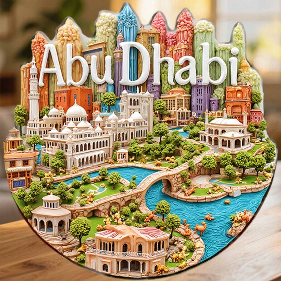 Kubah Masjid Kaca dan Emas Pemandangan Langit Abu Dhabi & Magnet Saluran Air Gurun, Masa Depan yang Bangkit dari Pasir, Cocok untuk Semua Permukaan Logam di Rumah - A - View 1