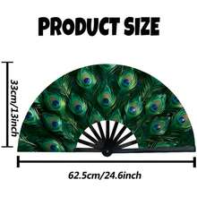 1pc Women's Handheld Folding Fan, Bright Green With Eye-Shaped Pattern, Suitable For Carnival, Christmas Party And Various Outdoor Activities. This Fan Is Lightweight And Portable, Can Cool Down, Is A Fashionable And Practical Accessory Peacock Print Handheld Folding Fan, Green Peacock Eye Pattern Fabric Fan, Women's Lightweight Portable Folding Fan, Suitable For Cosplay, Wedding, Carnival And Various Theme Events - Multicolor - View 5