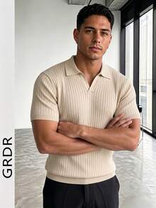 GRDR Men's Casual Solid Color Short Sleeve Knit Top, Spring/Summer - Apricot - View 4