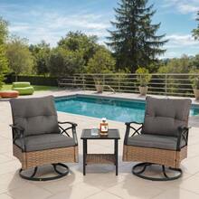 Outdoor Drehbare Schaukelstühle Set 3 Stück Mit 1 Tisch Und 2 Schaukelstühle Unterstützung 350lbs Wicker Outdoor Möbel Patio Gesprächssatz - Brown Gray, Grey - View 1