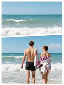 1件夏季海灘主題派對趣味印花毛巾，紅鶴、棕櫚樹與衝浪板圖案，超柔軟超細纖維大毛毯，適合游泳、衝浪、瑜珈、露營與旅行，可水洗便攜海灘用品 - 彩色 - 查看 11