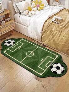 1pc Sports Football Field Shaped Plush Asymmetrical Rug For Living Room Sofa Area, Sports Style Grass Green Football Field Shaped Decorative Rug For Lounge Game Area, Football Theme Simulated Field Asymmetrical Pattern Plush Rug For Bedroom Bedside - Multicolor - View 16