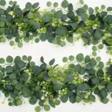 Artificial Eucalyptus Garland With White Flowers, Silver Dollar Eucalyptus Leaves And Baby's Breath, Faux Greenery Vine, Suitable For Wedding, Party, Fireplace Mantel, Table Runner, Home Decor, Office Decor - Apple Leaf Cane-green - View 7
