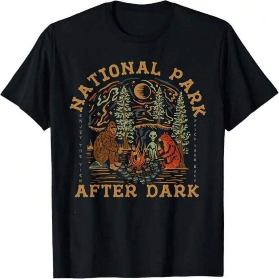 Women's National Nighttime T-Shirt, Gift For Nature Lovers, Unisex Crew Neck T-Shirt For Men And Women, All-Season Comfort, 100% High-Quality Cotton - 黑色 - 查看 1