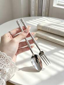 5pcs/15pcs/30pcs Stainless Steel Cutlery Set Steak Knife Fork Spoon Suitable For Kitchen Restaurant Wedding Party Holiday Gift - Silver - View 5