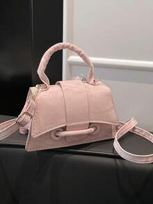 2026 Super Textured Lipstick Case Mini Square Handbag New Solid Color Versatile Tote Bag Women's Bag - Pink - View 6