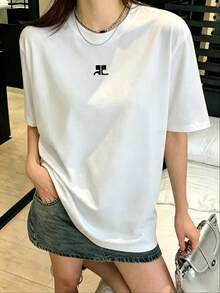 Domestic Shipping. 2026 Spring/Summer New Arrival: 200g 3732% Cotton Women's Short-Sleeve T-Shirt, Unisex, Relaxed Fit, Crew Neck, Korean Style Casual Top. - White - View 1
