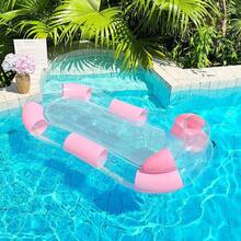 Flotador inflable para piscina con bloques de color rosa, malla transparente con purpurina, para descansar en el agua durante las vacaciones - Rosa - Ver 6
