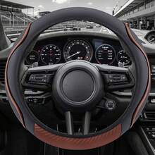 PU Leather Car Steering Wheel Cover, Wear-Resistant & Anti-Slip, Elastic Band Without Inner Ring Design, Carbon Fiber Texture Splicing, Fits 14-15inch, Suitable For Sedan, Pickup, SUV, Minivan, Etc. - Multicolor - View 13