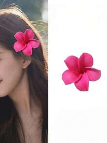1/4pcs Faux Plumeria Flower Hair Clips, Hawaiian Tropical Vibe Hair Accessories, Suitable For Girl, Perfect Hair Claws, Hair Clips, Hair Pins - Multicolor - View 7