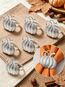 1pc/4pcs/6pcs/12pcs Thanksgiving Autumn Napkin Rings - Gold, Silver, Bronze Pumpkin Napkin Rings, Gold, Silver Maple Leaf Napkin Rings - Autumn Thanksgiving Halloween Dinner Table Decor - Multicolor - View 31