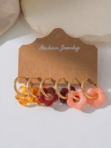 6-18pcs Fashion Summer Hollow Flower Gold Hoop Earrings, Macaron Multicolor Earring Set, Ins Style Design Multicolor Resin Earrings, Suitable For Women's Daily Wear, Holiday Gift - Multicolor - View 6