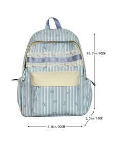 Cute Bow Striped Backpack, Ultra-Light Teen Student School Bag, Women's Casual Daily Commute Backpack, Back To School Season - Multicolor - View 4