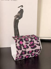 1pc Rhinestone Leopard Print Hexagonal Makeup Brush Holder, Large Capacity, Surface Embedded With Colorful Rhinestones, Luxurious Sparkling Style, Full Rhinestone Pattern, Hexagonal Column Shape, Neat Edge Details, Makeup Tool Container, Suitable For Bedroom Vanity, Makeup Room Desktop And Other Scenes - Multicolor - View 6