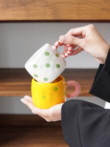 1pc 210ml Striped Ceramic Mug, Hand-Painted Polka Dot Coffee Cup; Elegant And Fashionable; Suitable For Home Decor And Tableware; Suitable For Serving Cold Drinks At Parties; Suitable As A Drinking Cup For Living Room Or Bedroom; Exquisite Gift - Multicolor - View 11
