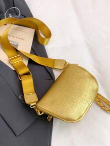 2026 Women's One Shoulder Chest Bag Korean Style Multi-Color Dual Compartment Crossbody Camera Bag Rivet Design - Gold - View 8