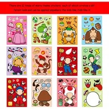 SUPER MARIO BROS. 12pcs Cartoon Game Face Changing Puzzle Stickers, Creative Stickers, Children's Handmade Play Tent Accessories - Multicolor - View 3