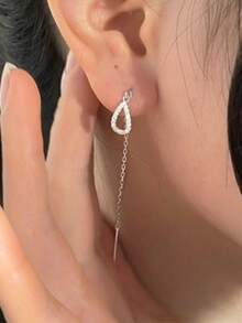 Elegant Minimalist Water Drop Tassel Long Earrings For Women, Fashionable Versatile Jewelry Accessory To Flatter Face Shape - Silver - View 4
