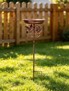 Iron Bird Bath And Feeder, Multiple Sculptural Designs Available, With 5-Prong Rust-Resistant Fixed Feet, Sturdy Outdoor Standing, Suitable For Garden And Yard Decoration, Can Be Used For Bird Drinking And Bathing, Easy To Clean - TK18MINI - View 4