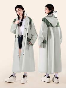 1件女款長款連帽雨衣，防水防風全長軍裝風外套，可見連帽設計，寬鬆時尚披風式大衣，適合機車通勤與戶外散步，卡其色/米白色/淺綠色/淺紫色可選 - 女款雨衣 - 查看 10