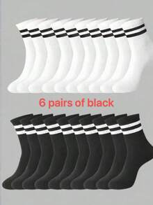 Striped Mid-Calf Socks, Comfortable And Breathable, Unisex Long Socks, White, Suitable For Daily, Sports, Autumn Wear - Multicolor - View 9