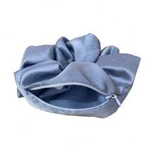 Invisible Built-In Zipper Large Capacity Storage Scrunchie, Premium Glossy Satin Rhinestone Hair Tie, Can Store Lipstick, Bluetooth Earbuds, Cash, Jewelry, Watch, Versatile Gentle Large Hair Tie For Commuting, Multiple Colors Available - Stitched Diamond Sequin Satin Braided Hairband - View 2