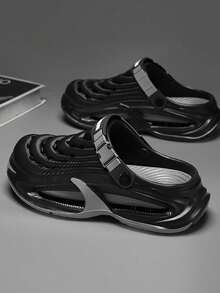 Men's Clogs Summer New Closed Toe Slippers Thick Sole Hollow Breathable Casual Sports Sandals For Men Students Campus Fashion Casual Fishing Driving Travel Youth Outdoor Beach Sand Water Wading Stream Crossing Driving Dual Use Soft Comfortable Slip-On Sandals Men's Plus Size 46 47 Unisex Couple Sandals Lightweight EVA Mesh Hollow Garden Sandals Bath Silent No Noise Men's Slippers Kitchen Chef Shoes Hospital Nurse Shoes Soft Sole Shock Absorption Design Elastic Sandals Men's Slippers - Black - View 11