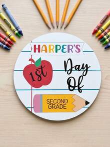1pc Custom First Day Of School Wooden Sign,Custom Text,Cute Apple Pencil Bow Wooden Sign,Personalized Back To School Sign Memory Keepsake Plaque - Multicolor - View 4