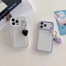 Compatible avec iPhone 17/17 Pro/17 Pro Max/16/15/14/13/12/11 Série Étui de téléphone, 1 pièce Ins 3-en-1 Porte-carte + Chaîne avec pendentif en forme de cœur, Étui de téléphone porte-carte antichoc à couverture complète, Étui de téléphone Apple 17 Pro Max, Étui de téléphone porte-carte - Parme - Voir 6