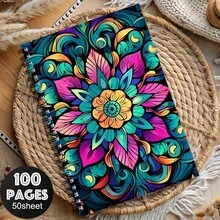 1pc Vivid Retro Mandala Floral Wreath Spiral Notebook - Art Travel Journal And Diary Planner With Beautiful Floral Design, 100 Pages, Perfect Gift For Friends And Family, Journal Writing | Intricate Pattern Cover | Paper Quality School Supplies - D - View 3