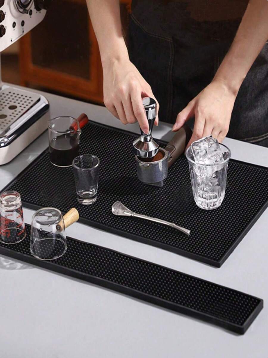 Silicone Kitchen Draining Mat, Coffee Bar Mat, Desktop Spill-Proof Coaster, Non-Slip Heat-Resistant Shock-Absorbing, Suitable For Home Bar, Coffee Station, Cocktail Making, Kitchen, Hairdressing Tool Work Mat, Vacation, Camping Essential, Party Necessity. Best Gift For Family And Friends - Black - View 1