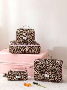 1pc/Set Leopard Print Travel Bag Set, Multi-Functional Storage For Clothes, Cosmetics And Daily Essentials, Suitable For Travel, Dorm, Back To School Gift - Multicolor - View 5