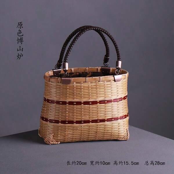 Bamboo Woven Handbags Women's Woven Satchel Handmade Bamboo Woven Gap Storage Basket Handle Bamboo Basket