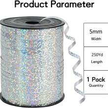 500 Yards Silver Curly Embossed Ribbon, Christmas Wrapping Rope, Balloon String, Packaging Rope, Shiny Metallic Roll, Suitable For Gift Wrapping, Birthday Party Holiday Art Craft Decoration, Floral Decoration - 5mm - View 2