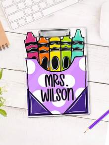 1pc Custom Teacher Name Clipboard, Personalized Crayon Print Polka Dot Decor Clip Board, Teacher Appreciation Back To School Gift Classroom Office Desk Accessory - Multicolor - View 8