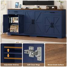 Sideboard, 180cm Large Kitchen Sideboard With 6 Barn Doors & 2 Drawers Farmhouse - 藍色 - 查看 6