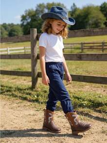 1 Pair Vintage Embroidered Hollow-Out Side Zipper Children's Western Boots - Brown - View 2