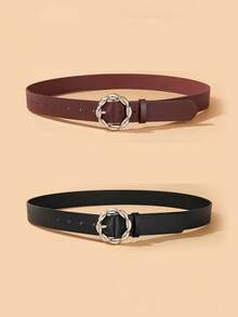 1pc/2pcs White K Color Braided Round Buckle Belt - Black - View 6