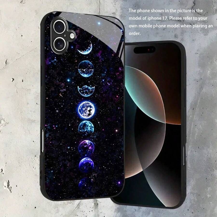 Spedizione 24h da DE/FR/ES – Custodia in vetro temperato con stampa UV motivo fasi lunari e cielo stellato, design di moda 2025 di alta gamma, estetica e antiurto per iPhone 17 16 15 14 13 12 11 Pro Pro Max Plus & Galaxy S21 S22 S23 S24 S25 S26 Ultra, regalo di compleanno per amanti della moda e del cielo stellato - 1 pezzo di immagine a colori - Visualizzare 1