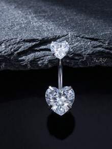 1pc Silver Casual Fashion Stainless Steel Heart-Shaped Cubic Zirconia Belly Ring, Suitable For Women, Valentine's Day, Christmas, Thanksgiving, Halloween, Easter, Bar, Dance Party, Beach Party, Birthday Gift, Daily Wear - Silver - View 7