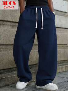 3pcs Men's Autumn/Winter Minimalist Fashion Casual Loose Sports Sweatpants For Daily Wear And Outdoor - Multicolor - View 4