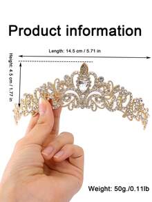 Conjunto de 4 peças de tiara/coroa para mulher, estilo europeu, para festa de aniversário, casamento e fotografia, em liga de zinco com strass, letras brilhantes, cristais incrustados brilhantes e translúcidos, material leve para uso confortável, elegante e romântica para ocasiões de casamento, acessório de cabeça para noiva, coroa de noiva, coroa de casamento - Quatro peças formam um conjunto de ouro 001-8. - Ver 5