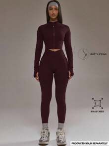 Sport Conjunto de leggings con frente cruzado, solo parte inferior, activewear de invierno para pádel, deporte, gimnasio y entrenamiento, de aleación - Burdeos - Ver 1